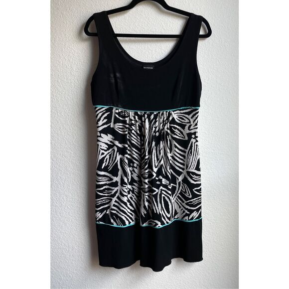 Tropical‎ Resort Tank Dress En Focus Studio Women 14 Black White Leaf Summer - Picture 1 of 8